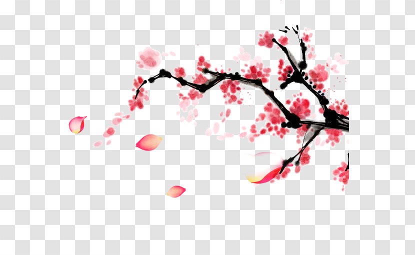 Ink Wash Painting Plum Blossom Transparent PNG