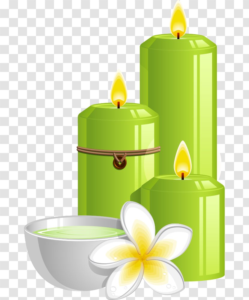 Spa Illustration - Yellow - Vector Green Candles And Frangipani Transparent PNG