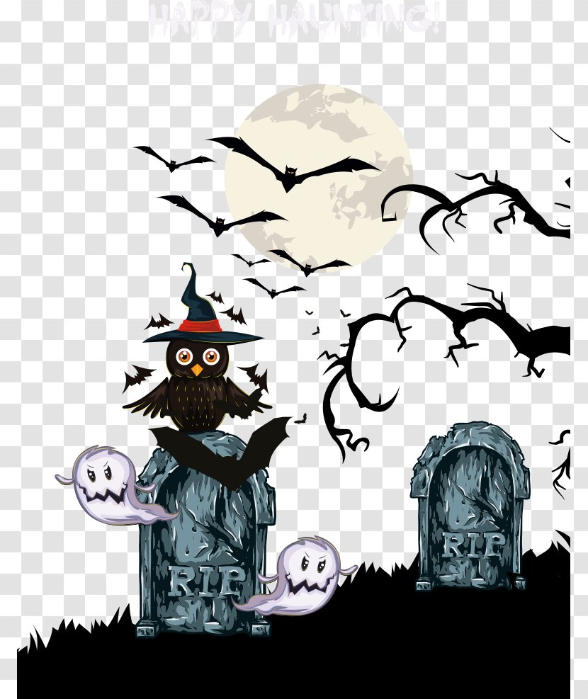 Halloween Jack-o'-lantern Owl Poster - Fiction - Tombstones And Bats Vector Transparent PNG