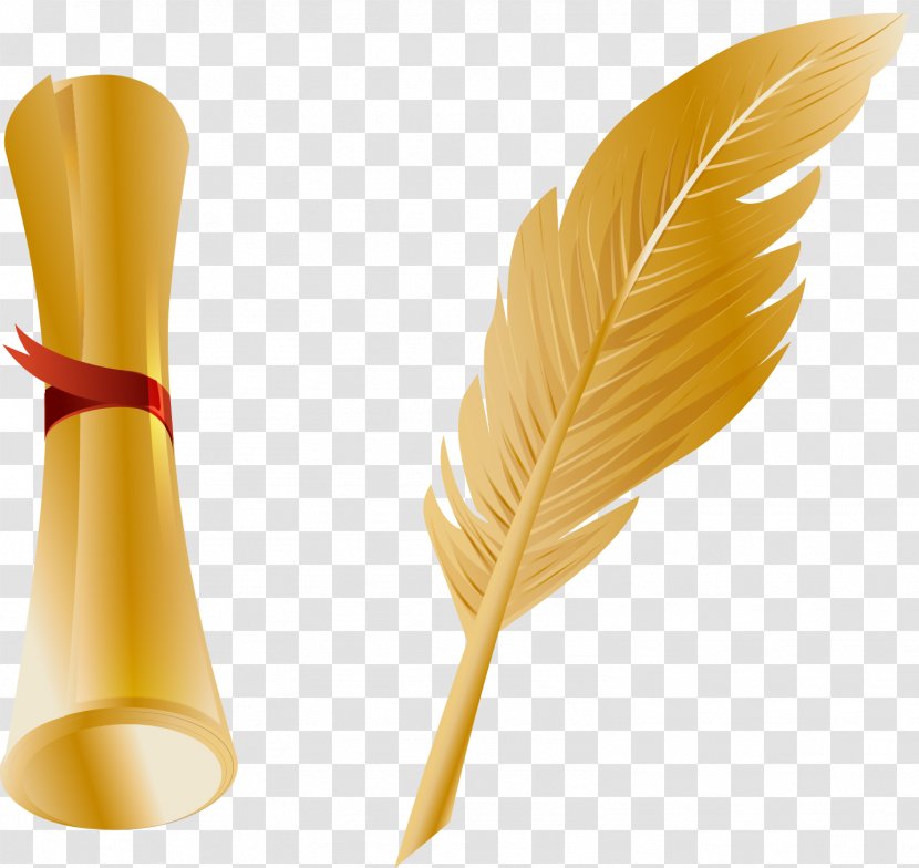 Paper Quill Pen Feather - Vector Hand Painted Gold Transparent PNG