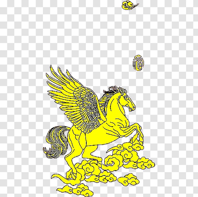 Horse Cartoon Drawing - Gold - Pegasus Transparent PNG