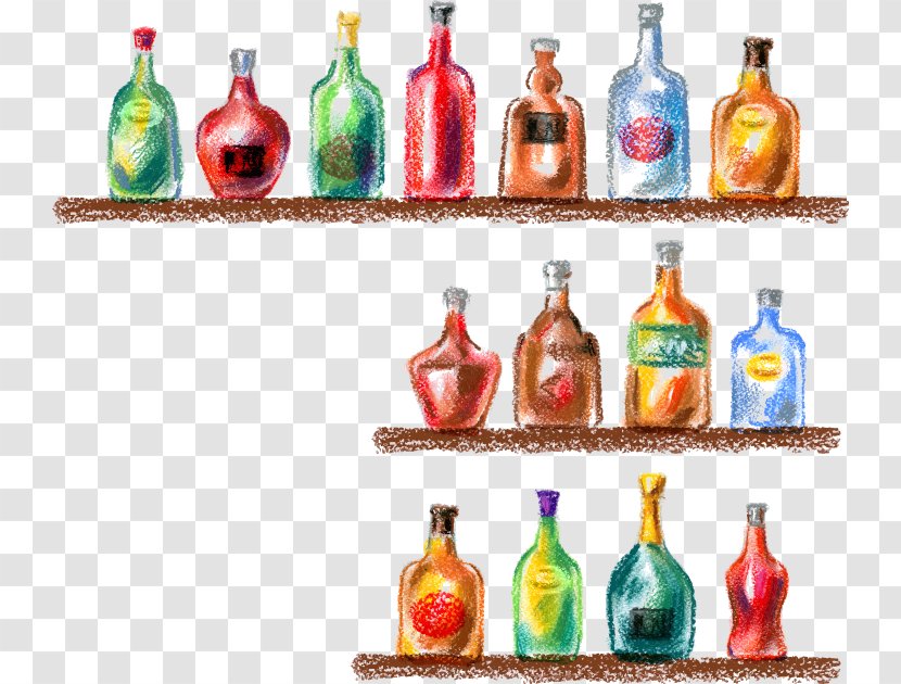 Alcoholic Drink Bottle Cartoon - Creative Work - Painted Wine Rack Transparent PNG