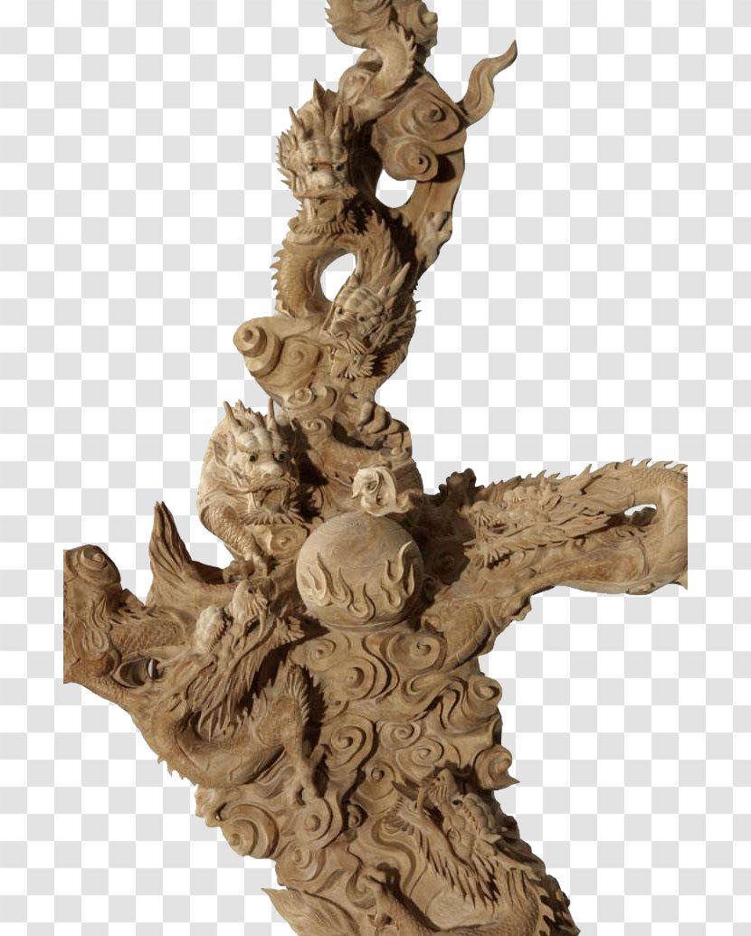 Sculpture Chinese Dragon - Wooden Dragons Transparent PNG