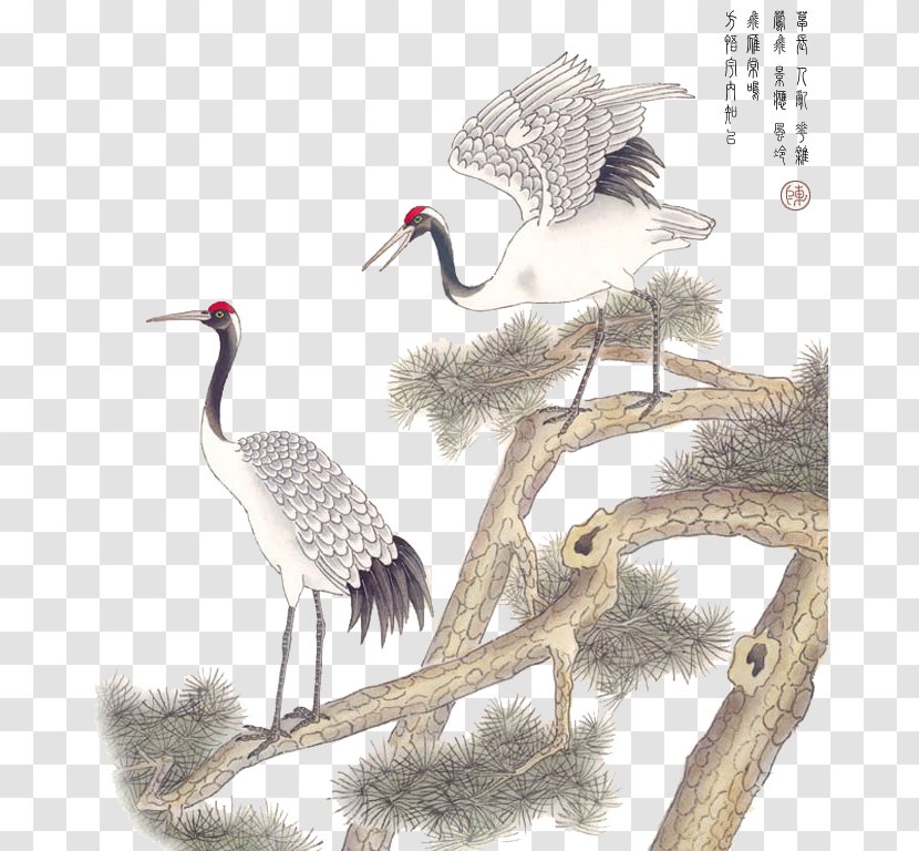 Red-crowned Crane Painting - Beak Transparent PNG