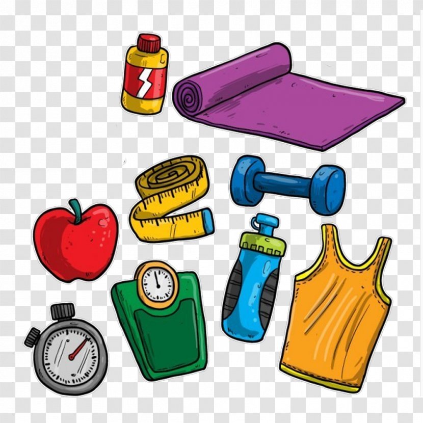 Physical Fitness Bodybuilding Clip Art - Exercise Equipment - Hand-drawn Cartoon Elements Transparent PNG