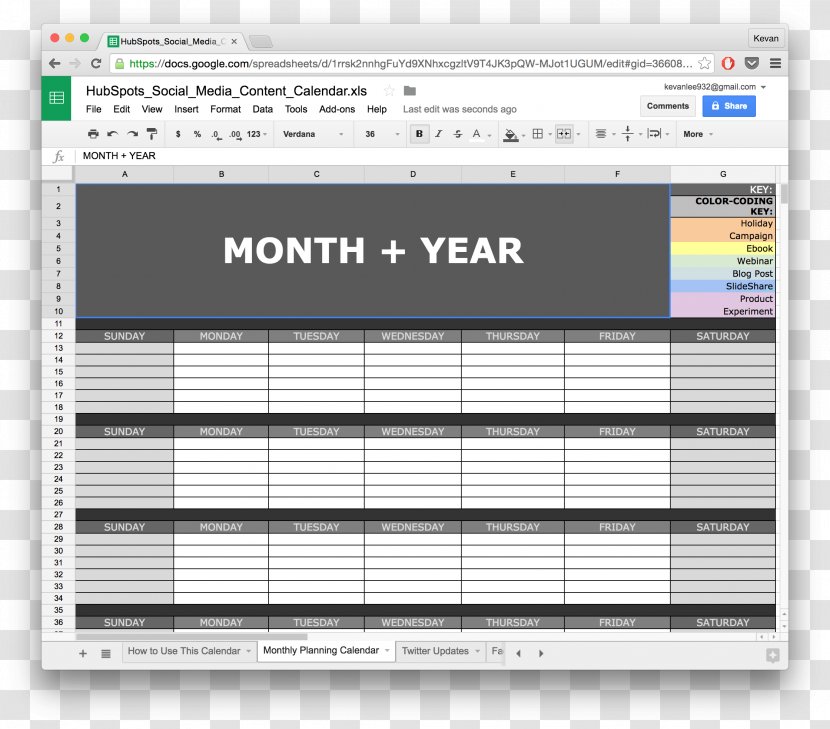 Google Docs Template Calendar Spreadsheet - Screenshot - Business Transparent PNG