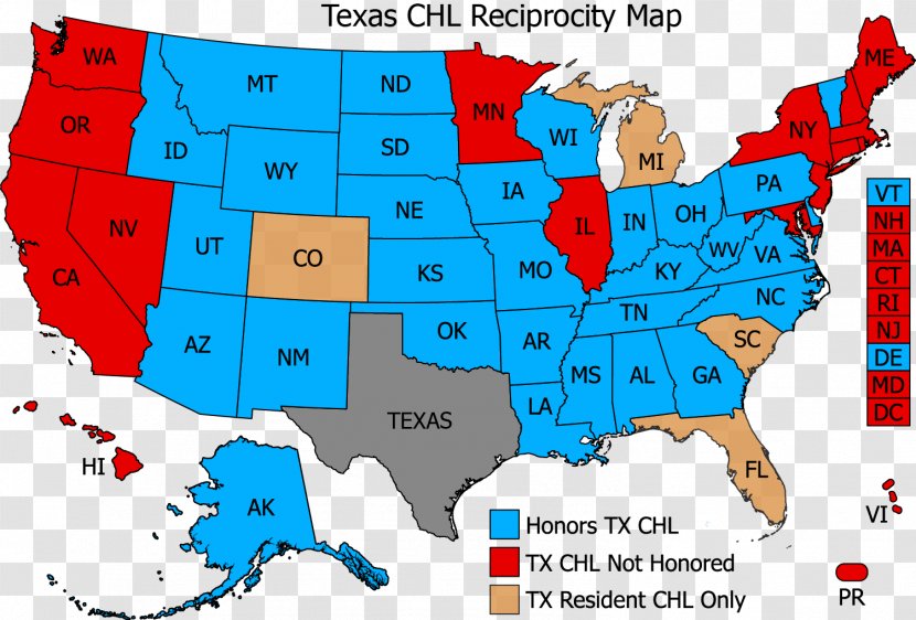 Texas Concealed Carry Reciprocity Act Of 2017 Handgun Map - Watercolor Transparent PNG