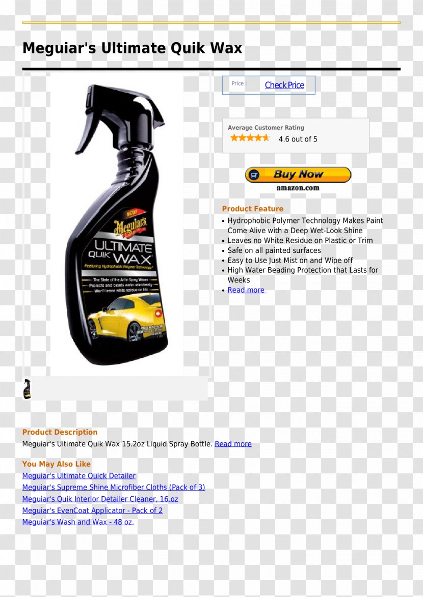 Car Wax Spray Auto Detailing Paint Sealant - Bottle Transparent PNG
