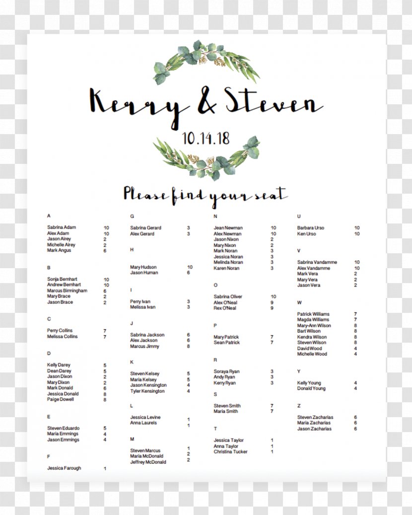 Green Wedding Table Setting Gum Trees - Menu Templates Transparent PNG