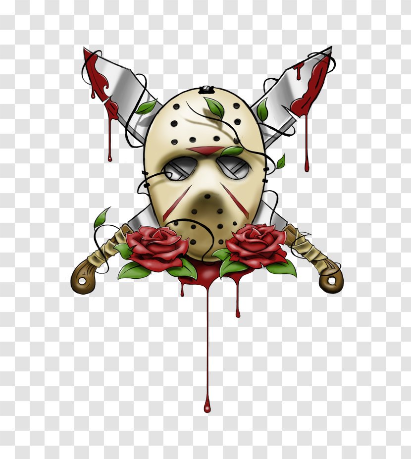 Jason Voorhees T-shirt Friday The 13th Tattoo Mask - Cartoon - Skull And Roses Transparent PNG