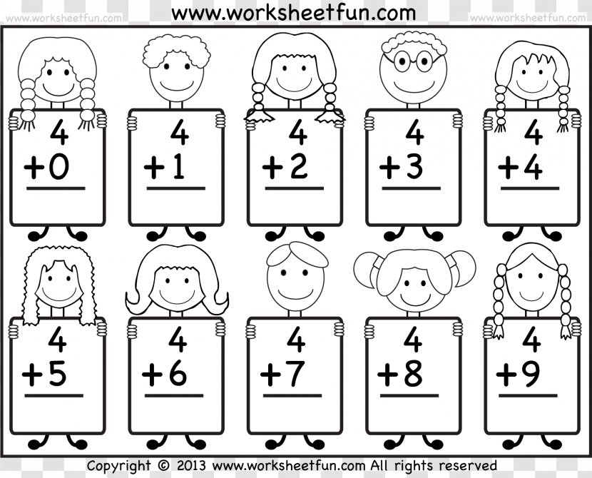 Addition Kindergarten Mathematics Worksheet Adding And Subtracting Fractions - Black White Transparent PNG