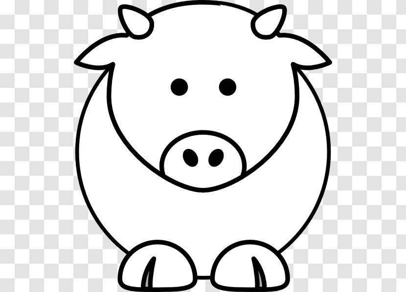 Domestic Pig Black And White Drawing Cartoon Clip Art - Snout - Cows Transparent PNG