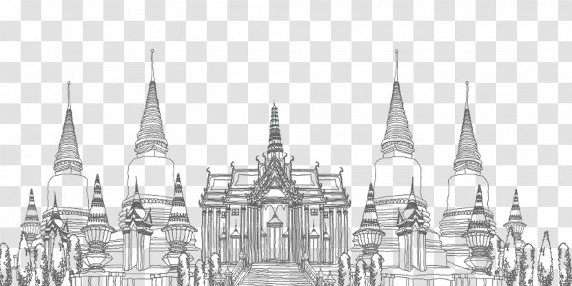 Thailand Architecture Building - Light Fixture - Line Drawing Thai Temple Transparent PNG