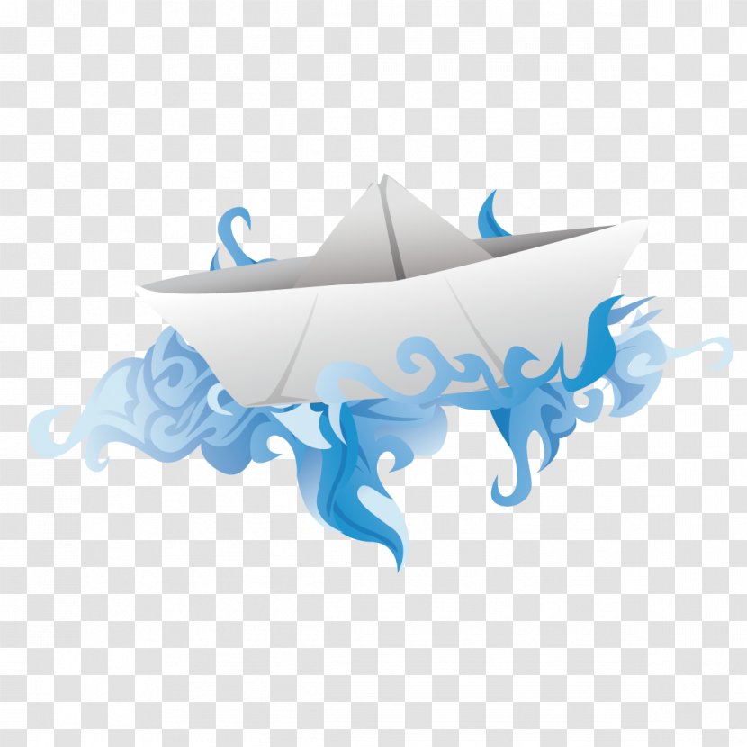 Paper Euclidean Vector - Blue - Paper-cut Boat And Water Transparent PNG