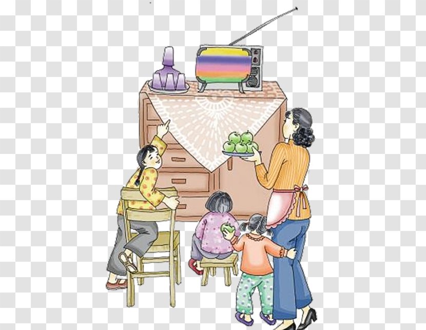 Television Illustration - Art - 80 Years A Family Watching TV Transparent PNG