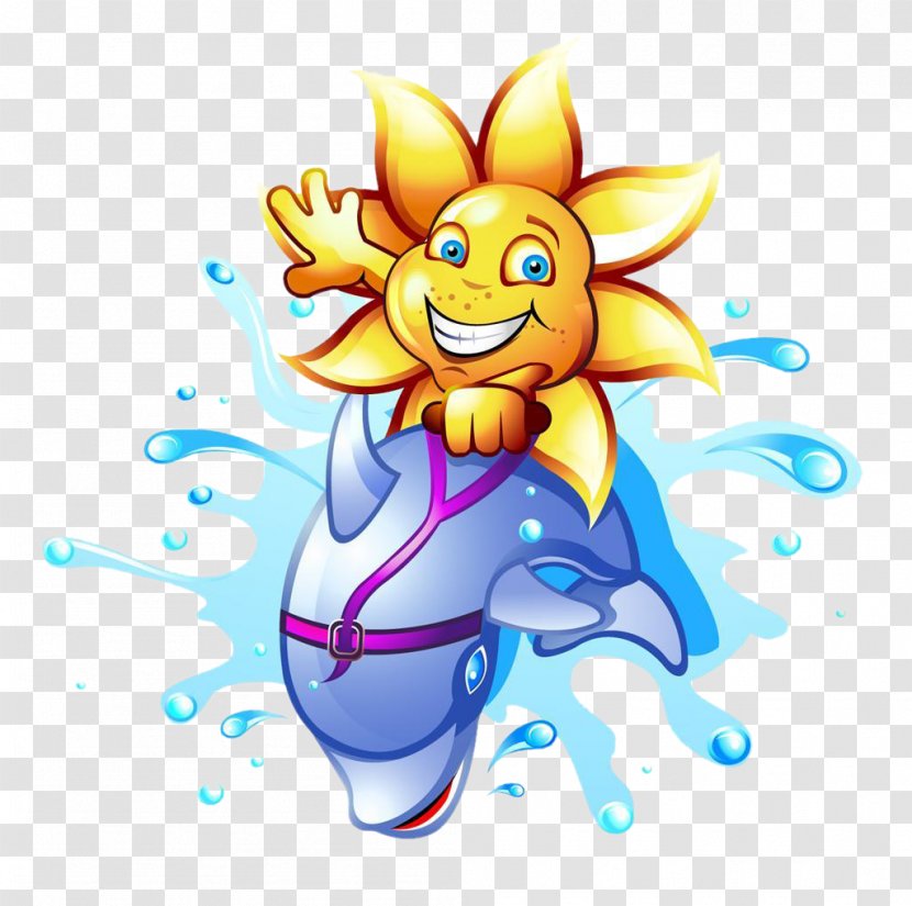 Cartoon Surfing Dolphin - Photography - Riding A Sun Smiley Transparent PNG