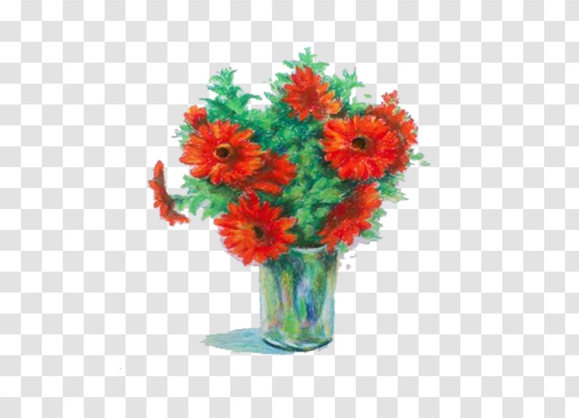 Painting Cut Flowers Flower Bouquet Vase - Oily Stick Hand Painted Transparent PNG