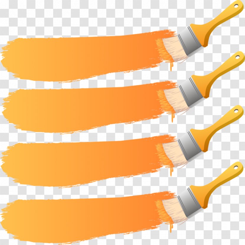 Paintbrush Painting - Orange - Three-dimensional Brush Tag Transparent PNG