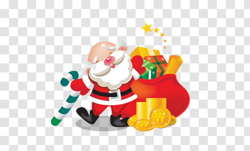 Breakfast Santa Claus Pancake Buffet Clip Art - Christmas Ornament - Cartoon Carrying A Gift To Transparent PNG