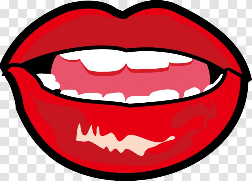 Red Lip Cartoon Clip Art - Smile - Lips Posters Promotional Material Transparent PNG