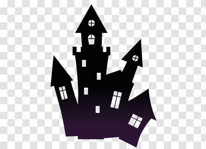 Haunted House Halloween Clip Art - Black And White Transparent PNG