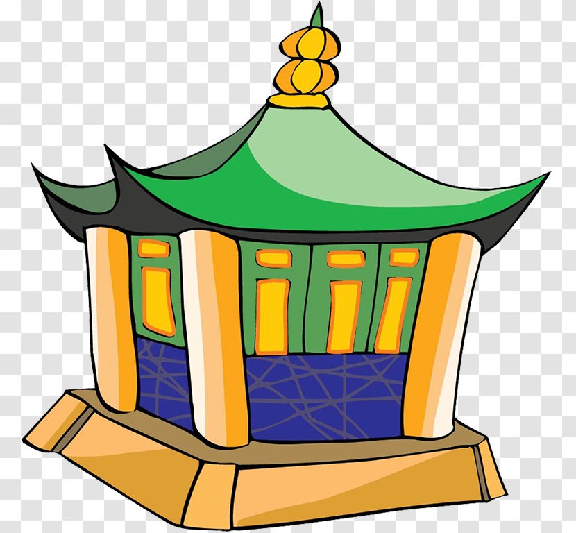 Architecture Miu1ebfu Cartoon Clip Art - Yellow - Pavilion-shaped Temple Transparent PNG