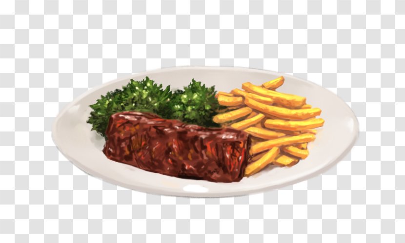 Sirloin Steak French Fries Beef Tenderloin Rib Eye - Dish - Broccoli Transparent PNG