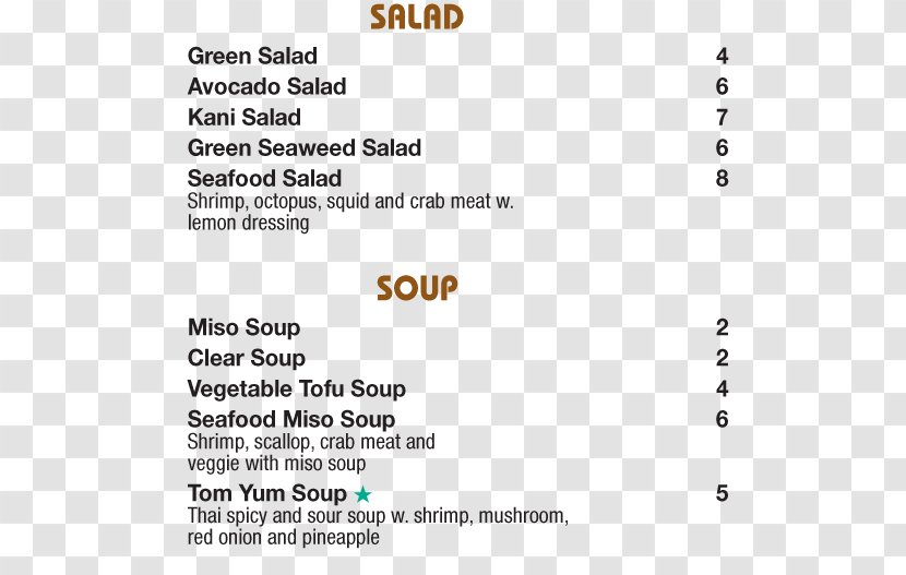 Nana Asian Fusion & Sushi Bar Menu Seafood Soup Document - Shorewood - Creative Transparent PNG