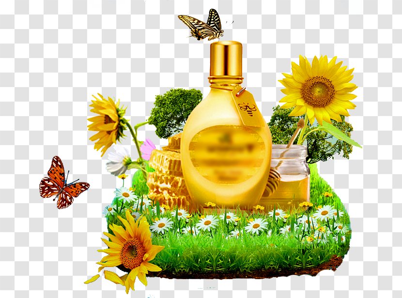 Bee Butterfly Honey - Glass Bottle - Natural Transparent PNG
