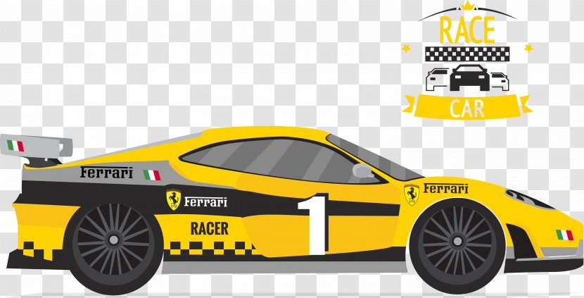 Ferrari F430 Challenge Car Auto Racing - Vector Cartoon Painted Yellow Transparent PNG