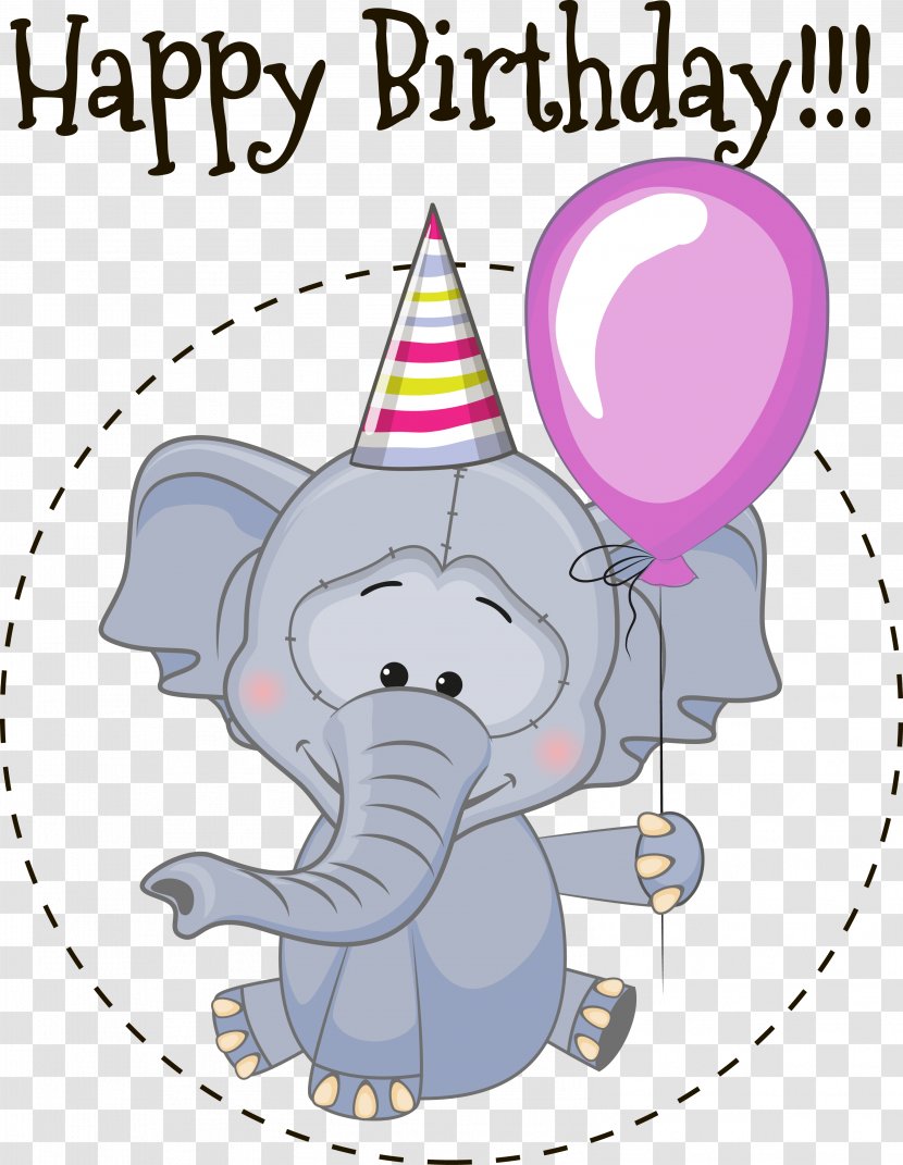 Birthday Elephant Greeting Card Illustration - Cartoon Transparent PNG