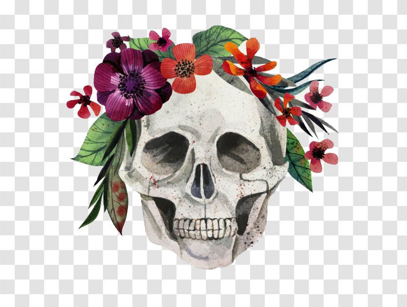 Calavera Skull Flower Painting Euclidean Vector - Wreath - With A Transparent PNG
