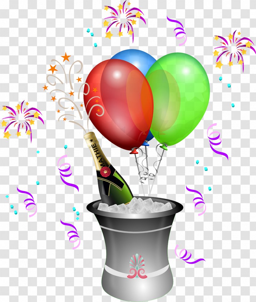 Balloon Party Birthday Clip Art - Chilled Champagne Transparent PNG