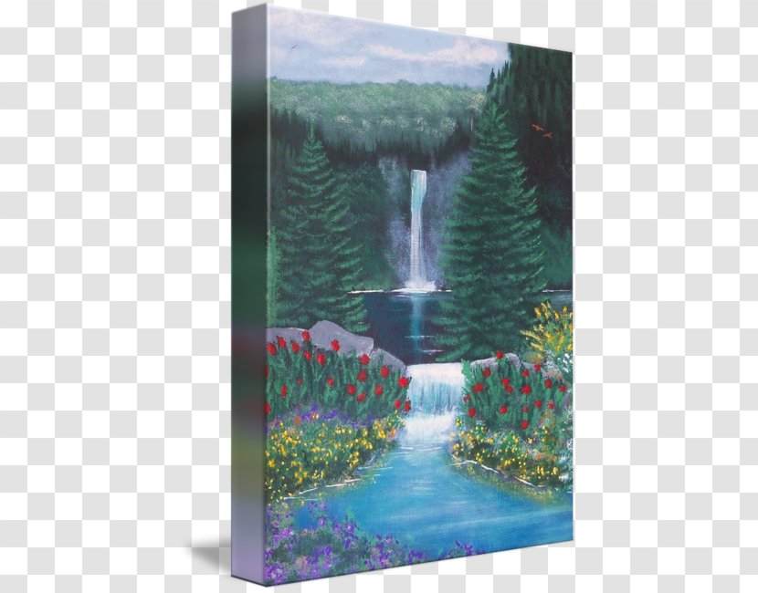 Waterfall Water Resources Painting Landscape Watercourse - Mountain Waterfalls Transparent PNG