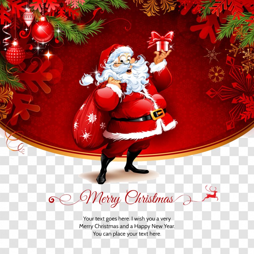 Santa Claus Christmas Card Greeting - New Year - Vector Design Transparent PNG