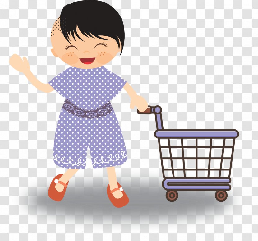 Boy Cartoon Shopping Cart - Animated Transparent PNG