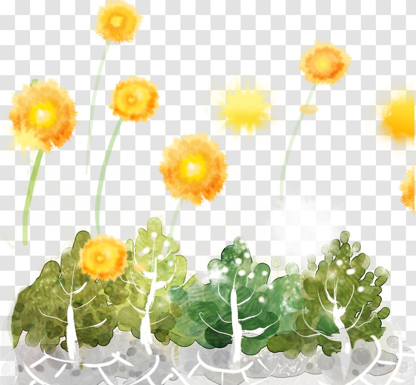 Architecture Cartoon Illustration - Floral Design - Wildflowers And Grass Transparent PNG