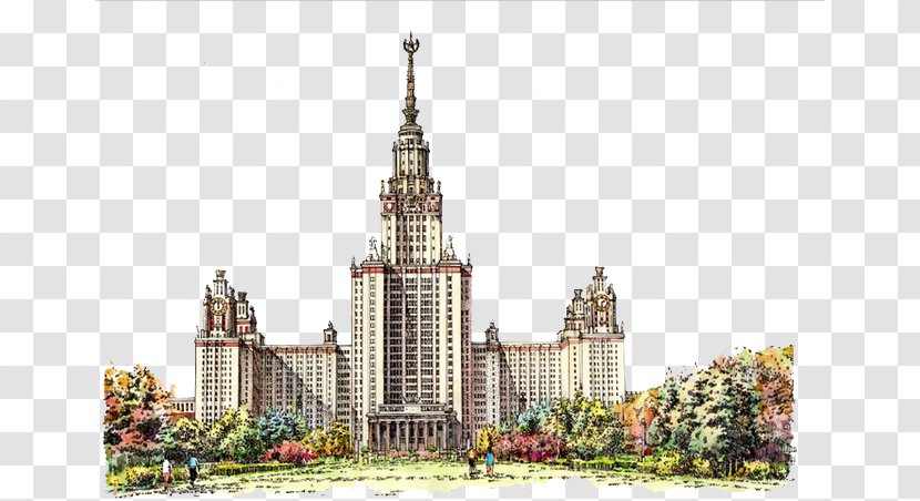 Moscow State University Architecture Stanford - Hand-painted Building Transparent PNG