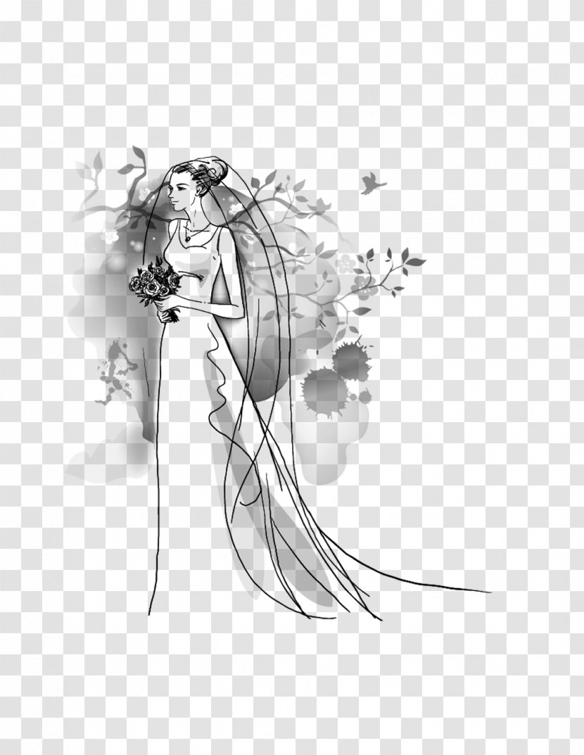 Ink Wash Painting Wedding Photography Woman Designer - Silhouette - Charm Bride Transparent PNG