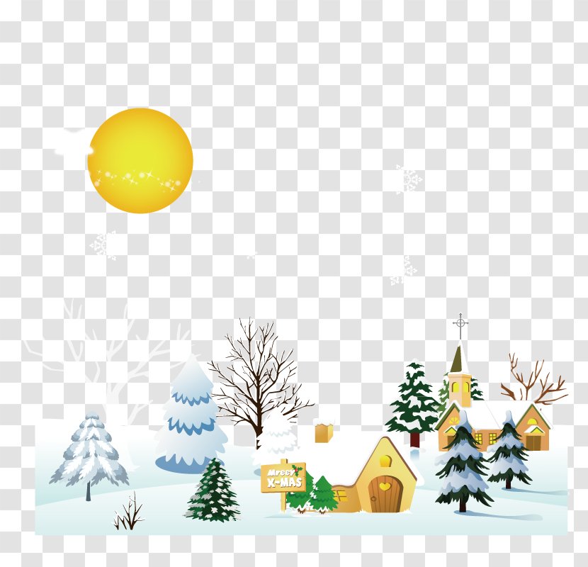 Snow Winter Village Clip Art - Yellow - Cartoon Transparent PNG