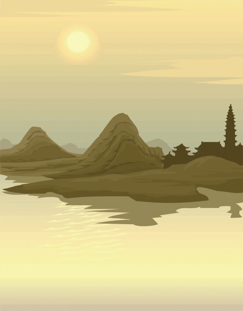 Fukei Landscape Painting Illustration - Horizon - Lines Of Green Mountains And Rivers Transparent PNG