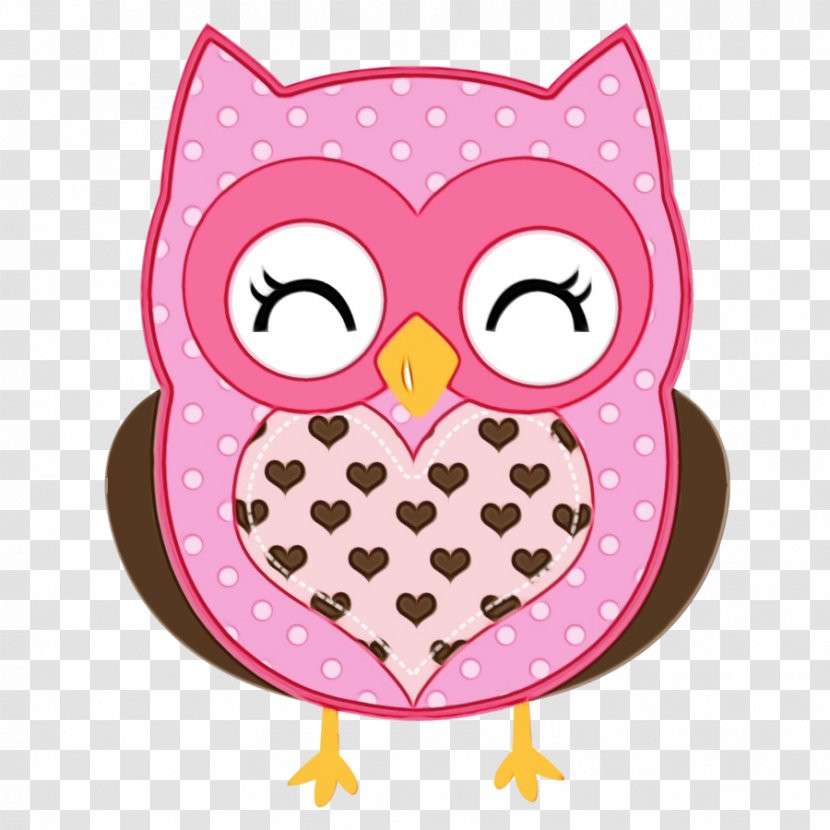 Owl Pink Cartoon Clip Art Bird Of Prey - Paint - Heart Transparent PNG