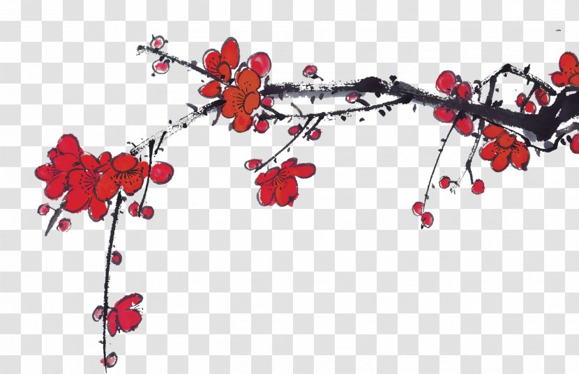 Ink Wash Painting Download Chinoiserie - Plum Flower Transparent PNG