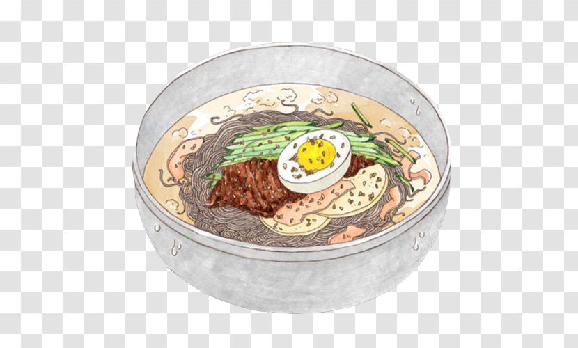 Naengmyeon Drawing Illustration - Korean Food - Buckwheat Hand Painting Surface Material Picture Transparent PNG