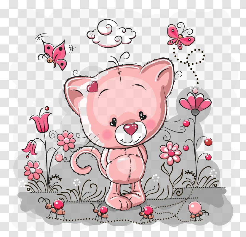 Kitten Giant Panda Cuteness Cartoon - Heart - Little Pink Bear Transparent PNG
