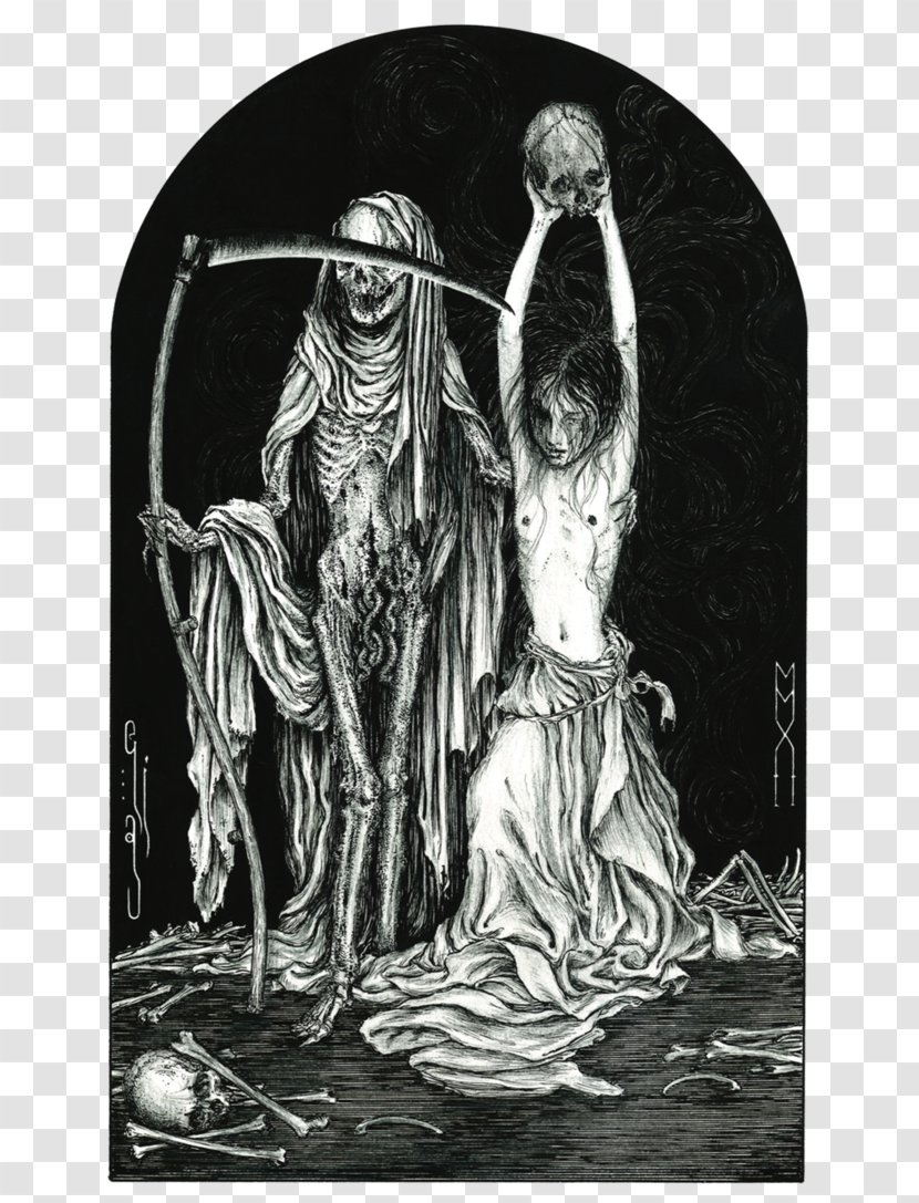 Death And The Maiden Drawing Art Macabre - Supernatural Creature - Ink Painting Transparent PNG