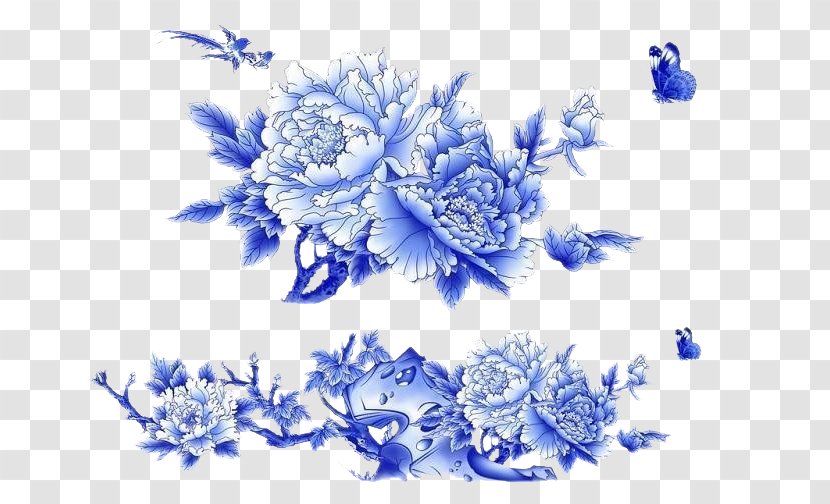 Blue And White Pottery Porcelain Image Vector Graphics - Floral Design - Outdoor Scene Transparent PNG