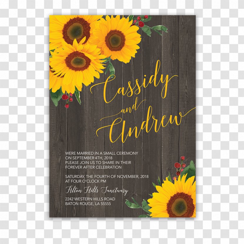Wedding Invitation Greeting & Note Cards Reception Bridal Shower - Sunflower Transparent PNG