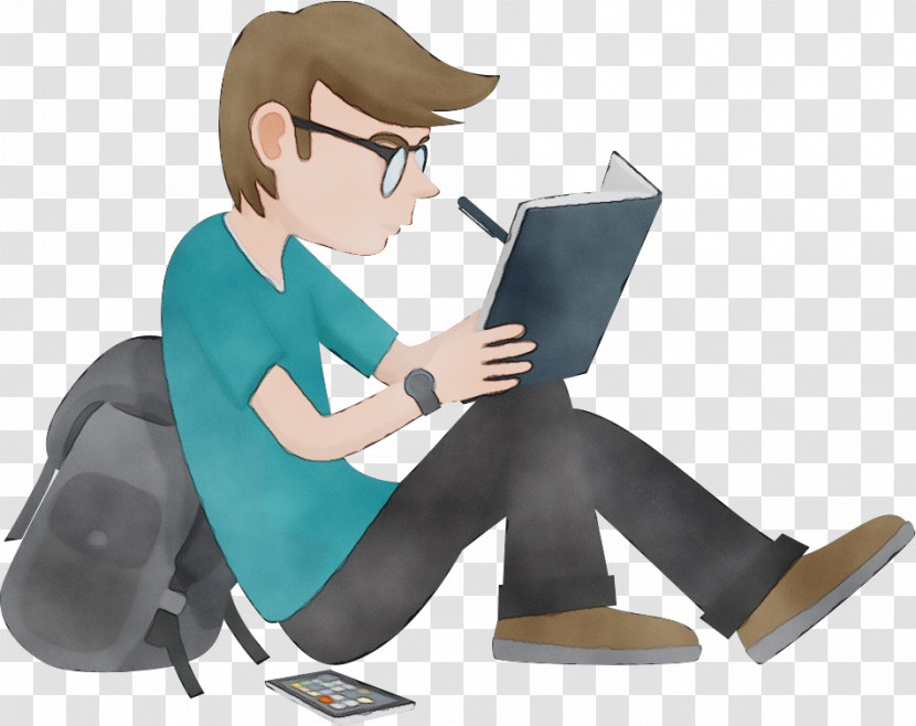 Cartoon Job Sitting Reading Animation Transparent PNG