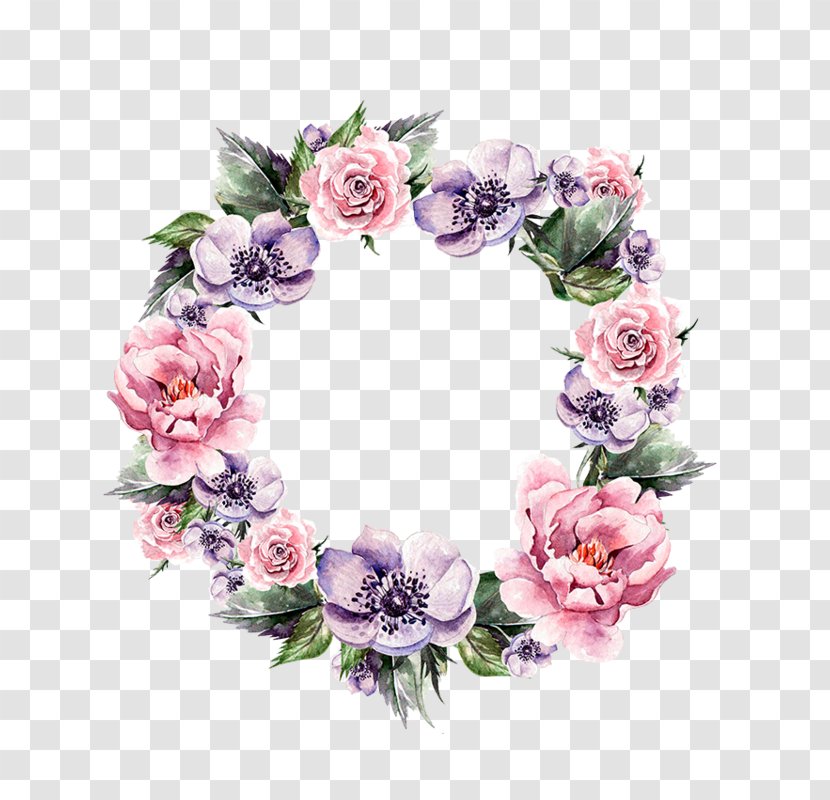 Flower Garland Wreath Cardmaking - Watercolor - Hand-painted Peony Flowers Transparent PNG
